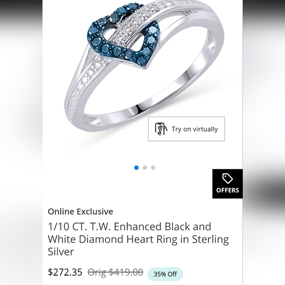 Genuine Diamonds & Blue Diamonds Ring in Sterling Silver 925 Size 7 - Picture 8 of 8